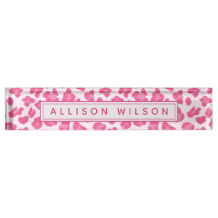 Pink Leopard Print - Personalised Desk Name Plate