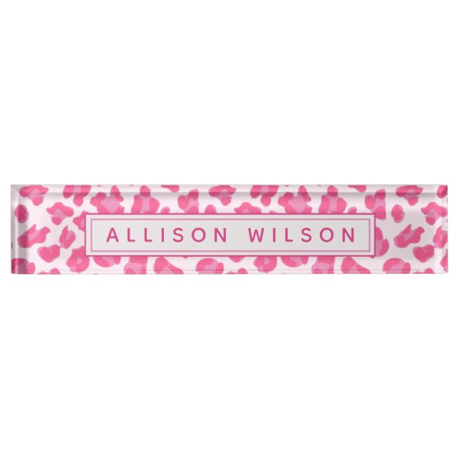 Pink Leopard Print - Personalised Desk Name Plate (Front)