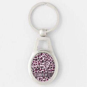 Pink leopard print personalised mothers key ring