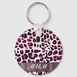 Pink leopard print personalised mothers key ring