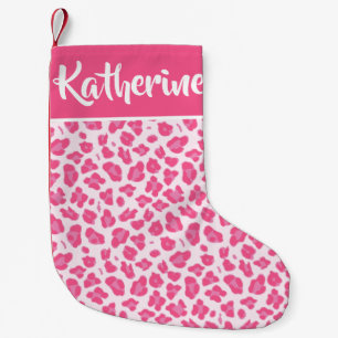 Pink Leopard Print - Personalised Small Christmas Stocking