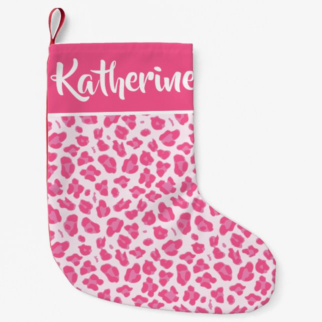 Pink Leopard Print - Personalised Small Christmas Stocking (Front)