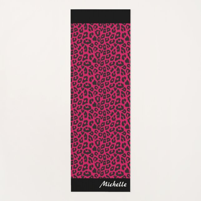 pink Leopard Print Personalised  Yoga Mat (Front)