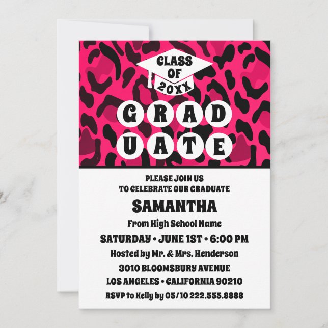 Pink Leopard Print Photo Graduation Party  Invitation (Front)