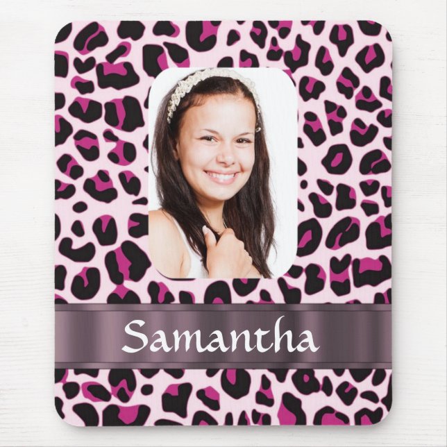 Pink leopard print photo template mouse pad (Front)