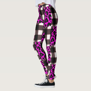 Pink leopard print plaid All-Over-Print Leggings