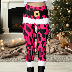 Pink Leopard Print Santa Claus Costume Christmas Leggings