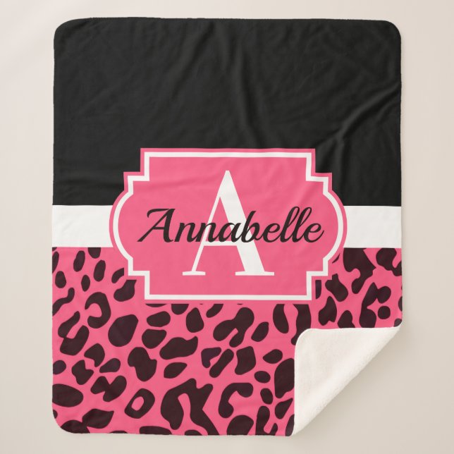 Pink Leopard Print Sherpa Blanket (Front)
