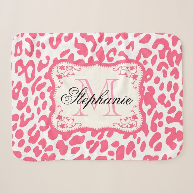 Pink Leopard Print Sherpa Blanket (Front (Horizontal))