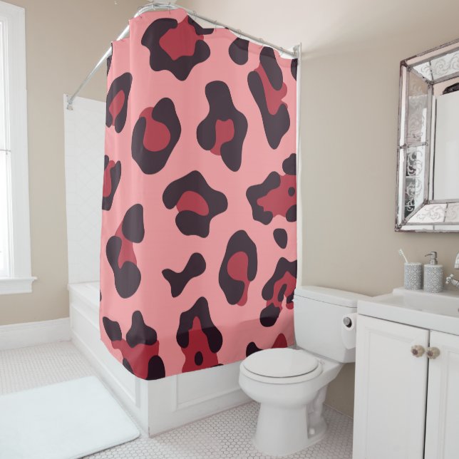 Pink Leopard Print Shower Curtain (In Situ)