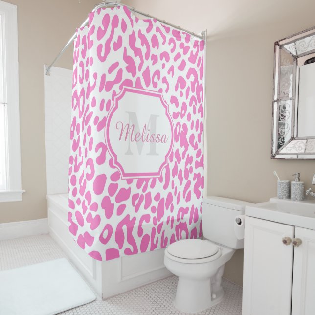 Pink Leopard Print Shower Curtain (In Situ)