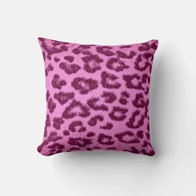 Pink Leopard Print Skin Fur Cushion (Front)