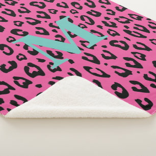 Pink leopard print small sherpa fleece blanket