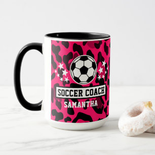 Pink Leopard Print Soccer Coach Name  Mug