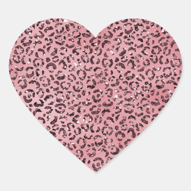 Pink leopard Print Sparkle Glitter         Heart Sticker (Front)