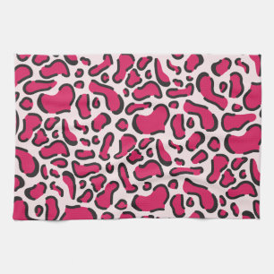 Pink leopard print tea towel