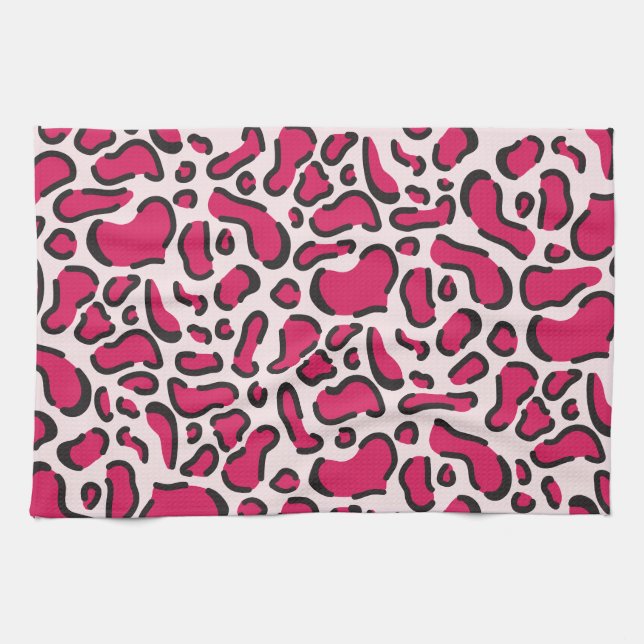 Pink leopard print tea towel (Horizontal)