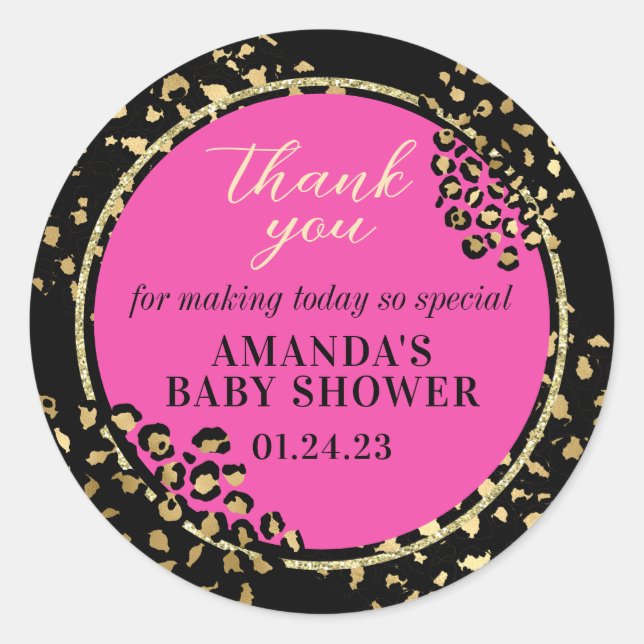 Pink Leopard Print Thank You Sticker (Front)