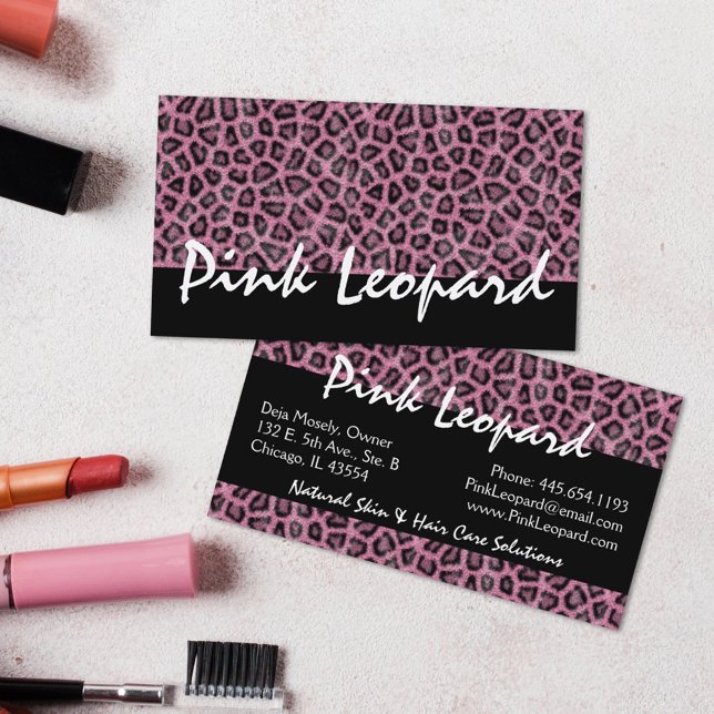 Pink Leopard Print Trendy Fur Pattern Wild Animal Business Card (Creator Uploaded)
