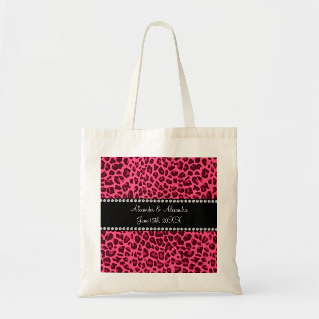 Pink leopard print wedding favours tote bag (Front)