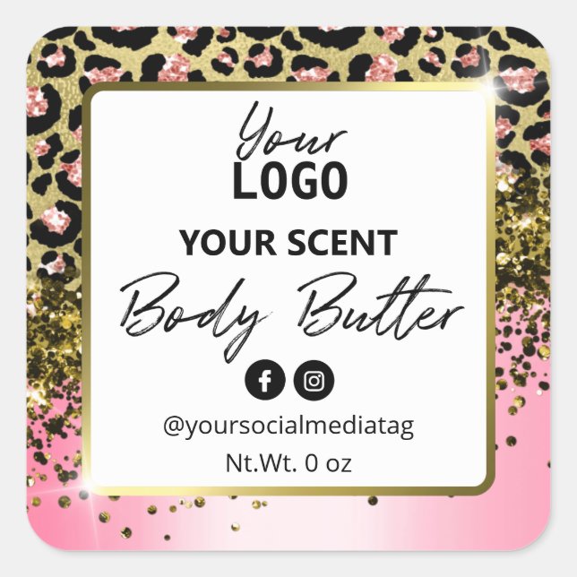 Pink Leopard Print White Gold Body Butter Labels (Front)