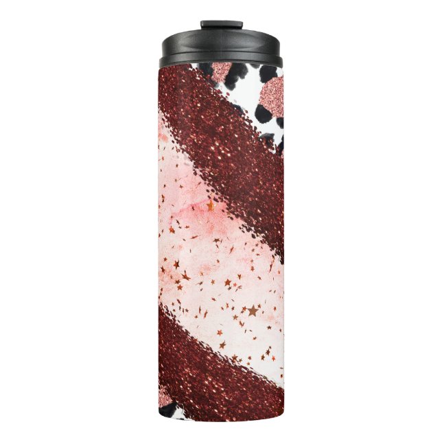 Pink Leopard Print With Glitter Look Thermal Tumbler (Front)