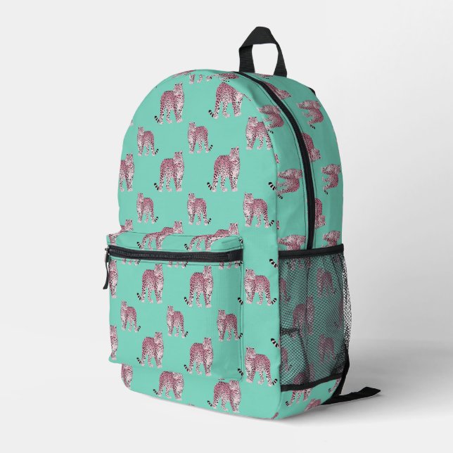  Pink Leopard Printed Backpack (Back Corner Right)