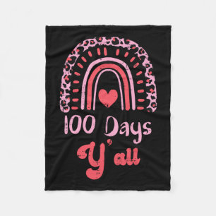Pink Leopard Rainbow 100 Days Yall 100th Day Schoo Fleece Blanket