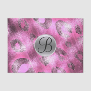 Pink Leopard Shine Elegant Monogram Letter Initial Tissue Paper