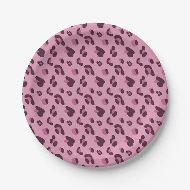 Pink Leopard Skin Pattern Paper Plate (Front)