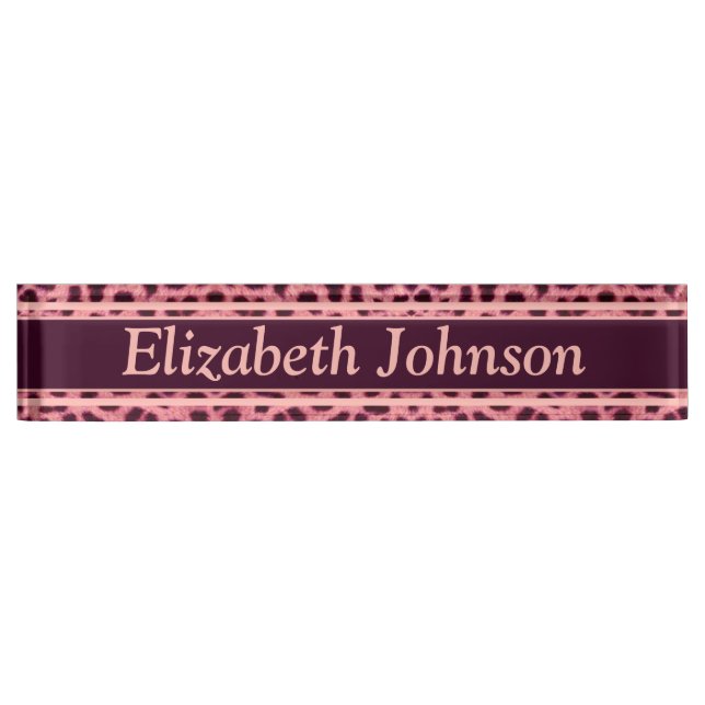Pink Leopard Skin Pattern Personalise Nameplate (Front)