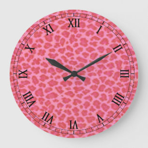 Pink Leopard Skin Round Roman Numerals Clock