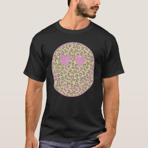 Pink Leopard Smile Face  Heart Eyes Happy Face T-Shirt