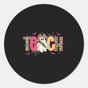 Pink Leopard Spooky Teacher Halloween Thanksgiving Classic Round Sticker