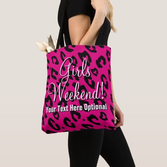 Pink leopard spot rosettes girls weekend tote bag  (Close Up)