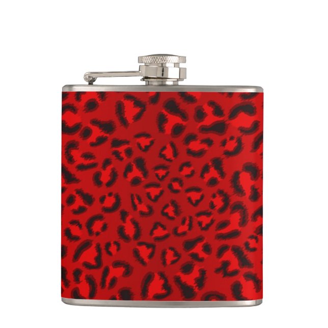 Pink leopard texture pattern. hip flask (Front)