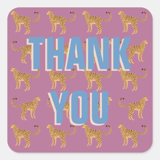 pink leopard thank you  square sticker (Front)