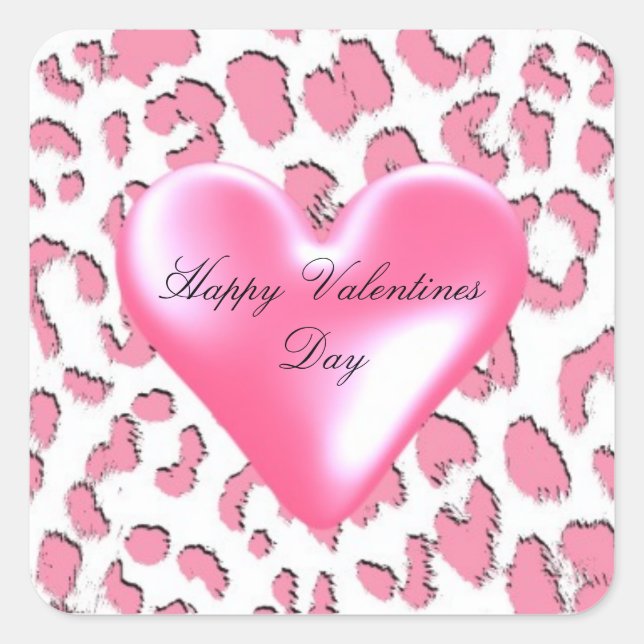 Pink Leopard Valentines Heart Square Sticker (Front)