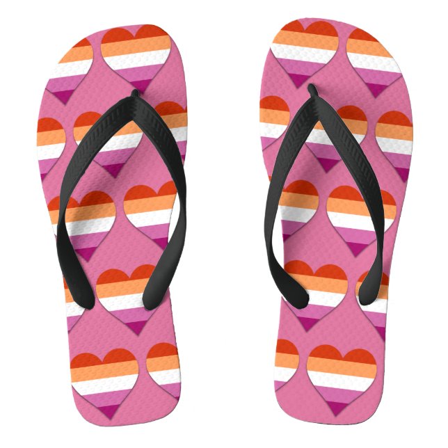 Pink lesbian pride heart pattern thongs (Footbed)