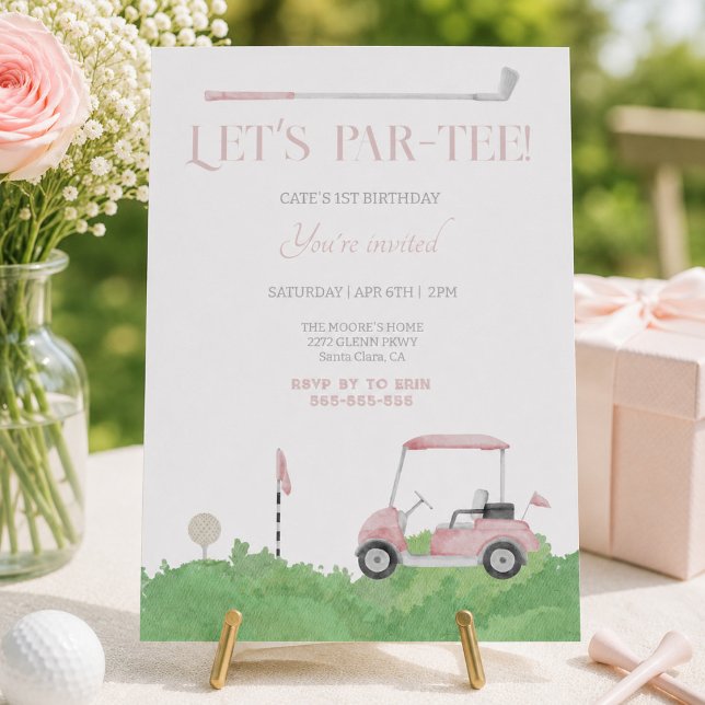 Pink let’s par tee Golf Birthday Invitation (Creator Uploaded)