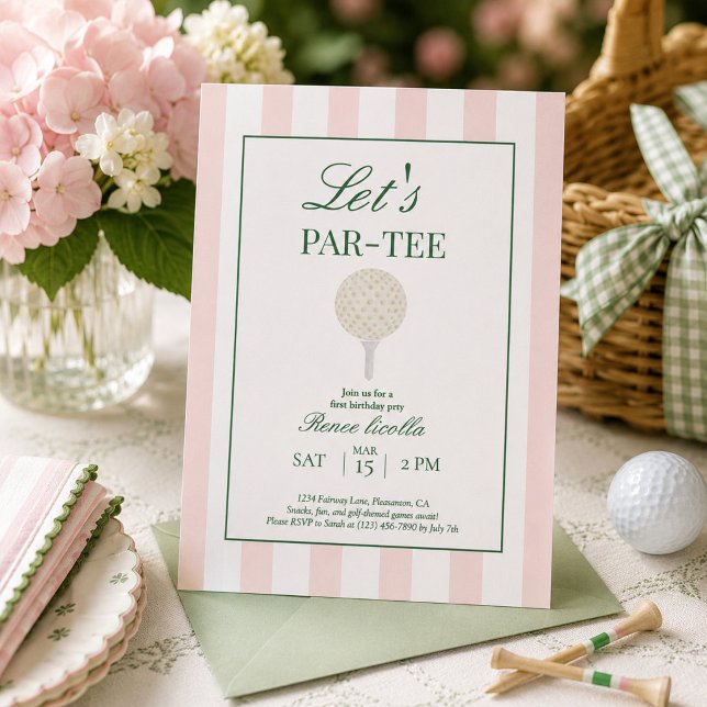 Pink Let’s Par-Tee Golf First Birthday Invitation (Creator Uploaded)