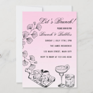 Pink Lets Brunch, Brunch And Bubbles Invitation