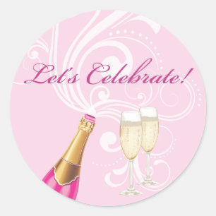 Pink "Lets Celebrate!" Champagne Sticker