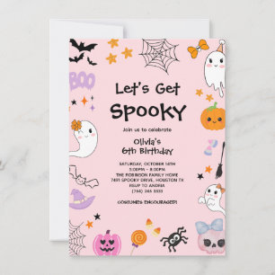 Pink Let's Get Spooky Halloween 6th Birthday Invitation