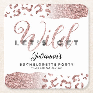 Pink Let's Get Wild Animal Print Bachelorette Bach Square Paper Coaster