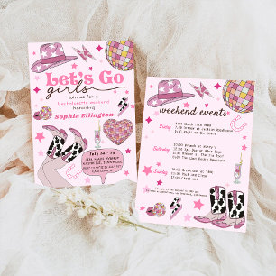 Pink Let's Go Girl Bachelorette Weekend Nash Bash Invitation