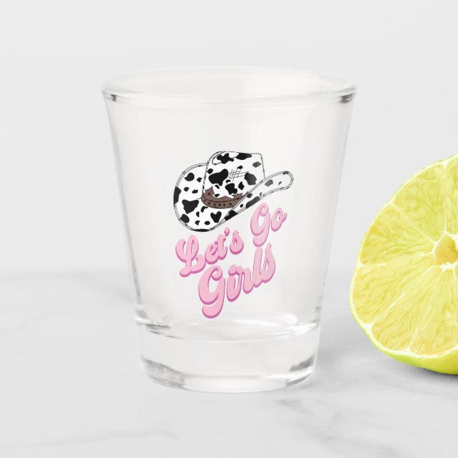 Pink Let's Go Girls Bachelorette Bridal Shower Shot Glass (Front)