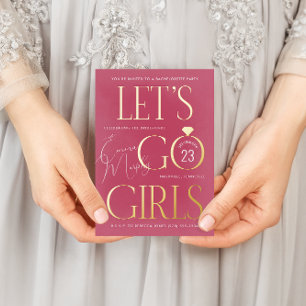Pink Lets Go Girls Bachelorette Party Foil Invitation Postcard