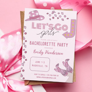 Pink Let's Go Girls Nashville Bachelorette Party Invitation
