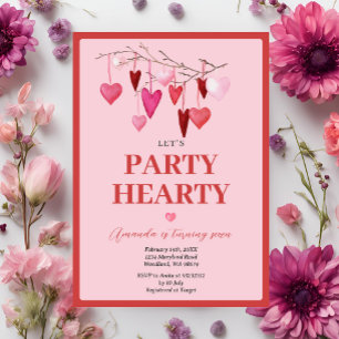Pink Let's Party Hearty Valentine Balloon Birthday Invitation